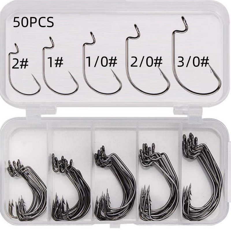 Fishing Hook Box - 50 Stück/Box Hochkarbon-Stahl Angelhaken mit Offset